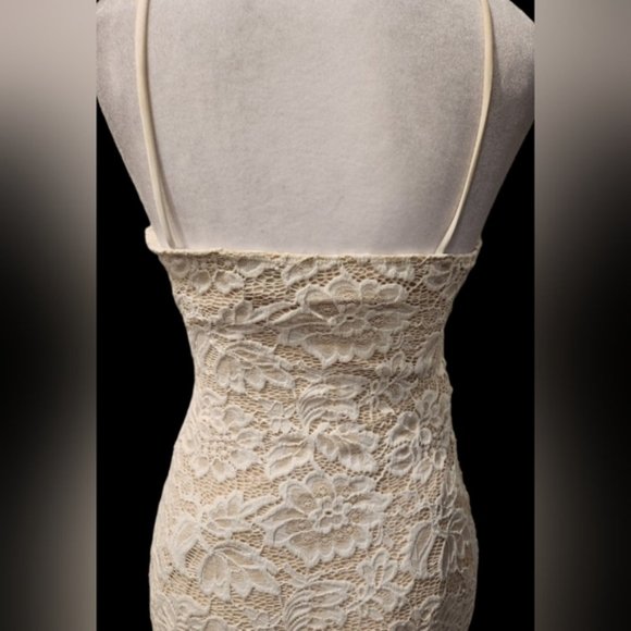 SOLD - Beautiful White Lace Midi Dress with Spaghetti Straps - Picture 6 of 9